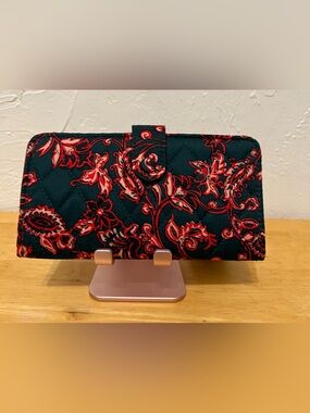 Vera Bradley Black Quilted Wallet with Red Floral Print